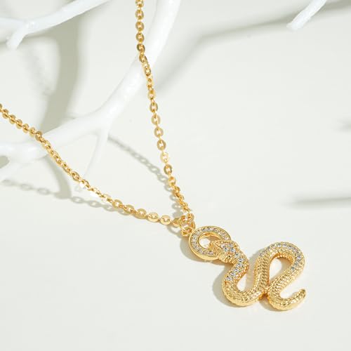 Fettero Animal Necklaces for Women 14K Gold Plated Charm Snake Necklace Elephant Bird Cat Butterfly Pendant Cute Dainty Necklace Jewelry - style: CZ Circle