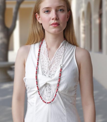 BULINLIN Layered Long Necklaces for Women Long Beaded Chain Necklace CostumeJewelry Mothers Day Gifts for Mom - color: 96-Red