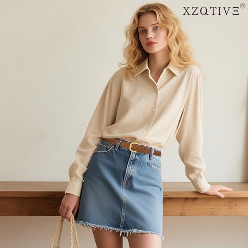 XZQTIVE Women’s Braided Suede Belt – Adjustable Woven Waist Belt with Gold Buckle for Dresses, Jeans & Casual Outfits - color: Brown, size: X-Large: fits waist from 41"-45"