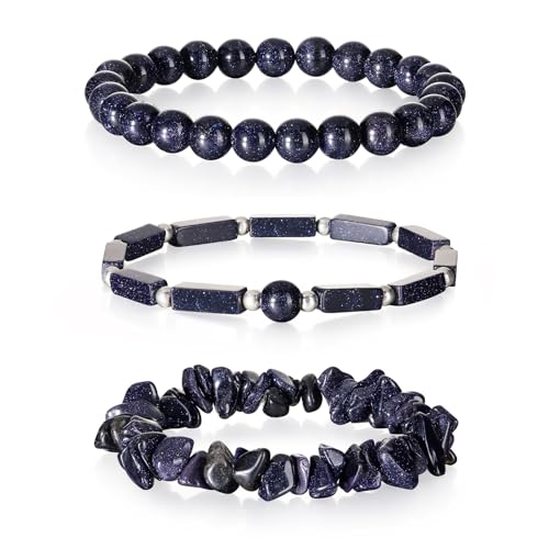 3Pcs Natural Stone Bracelets for Women 8mm Crystal Beaded Bracelets Handmade Stretch Bracelet Healing Crystal Jewelry for Women - style: Blue Sandstone