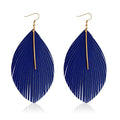Minimalist Handmade Lightweight Large Soft Faux Leather Fringe Feather Dangle Drop Earrings Bohemian Huge Leaf Hook Earrings with Bar for Women - color: Blue