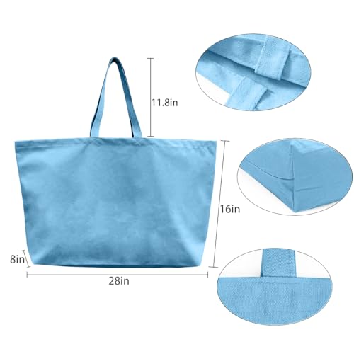 Large Canvas Tote Bag-Extra Big Shopping Beach Totes Bags Reusable Largest Grocery Plain Solid Bag 28"x8"x16" - color: Sky Blue