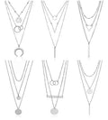6 Pieces Layered Necklaces For Women Long Necklaces Gold Choker Necklaces Map Coin Bar Crescent Moon Necklace Layered Y Pendant Necklace Multilayer - color: sliver