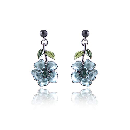AMYJANE Vintage Statement Jewelry Set - Spring Leaf Flower Floral Plant Necklace Earring Set Crystal Rhinestone Fashion Costume Jewelry for Women Prom Party Unique Gift - style: Blue Flower Green Leaf