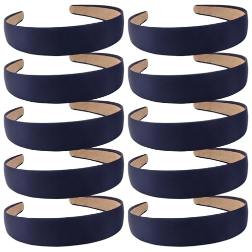 Wecoe Hairband, 10 Pack Satin Headbands 1.3 Inch Wide, Dark Navy Blue, for Women and Girls, Non Slip Fashion Hair Bands, DIY Holiday Hair Accessories - color: Dark Navy Blue