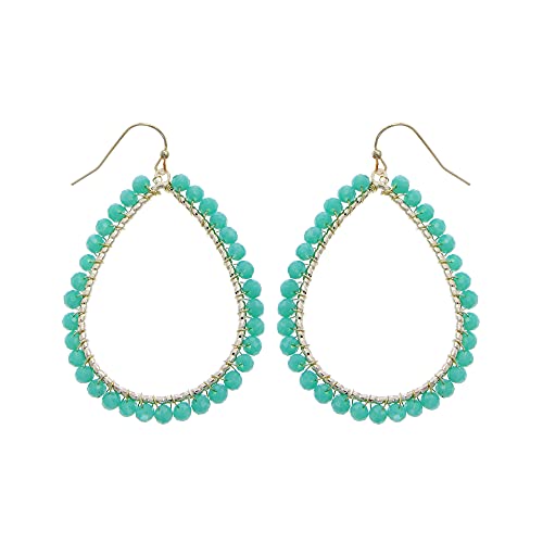 Bohemian Boho Teardrop Dangle Drop Earrings for Women – Delicate - Handcrafted Wire Wrapped Colorful Faceted Glass Beads – Gold Plated – with Gift Box Included - color: Mint Alabaster Teal