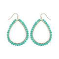Bohemian Boho Teardrop Dangle Drop Earrings for Women – Delicate - Handcrafted Wire Wrapped Colorful Faceted Glass Beads – Gold Plated – with Gift Box Included - color: Mint Alabaster Teal