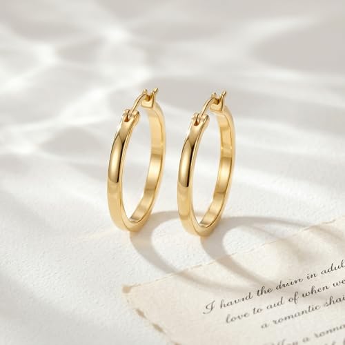 Gold Hoop Earrings 14K Gold Earrings for Women Gold Hoop Earrings for Womens Hoops Pure Minimal Style for Light and Delicate Hoops Earring for Womens 20/25/30/40mm - size: 30mm