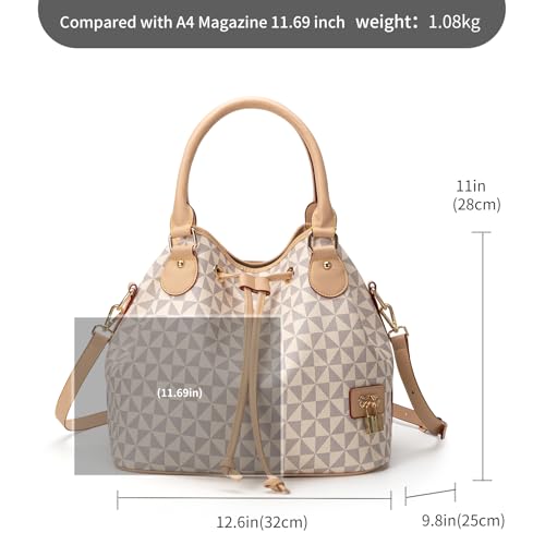 Bucket Purse For Women With Chic West Hobo Style | Drawstring Closure, Shoulder Handbag, Tote Purse, Pockets Design - color: White
