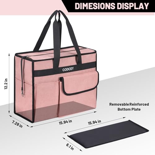 Large Utility Tote Bag with Reinforced Bottom, Waterproof Multi Pockets Beach Tote Bag for Travel, Work, School - color: Pink