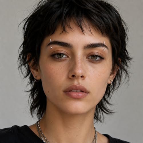 Eyebrow Piercing Jewelry Set with Tool, Surgical Steel Curved Barbell Kit with CZ, Spike & Ball Replacement Ends, Internal Thread 6mm/8mm/10mm Rook Daith Lip Rings for Women Men - color: 16G Silver Long Spike
