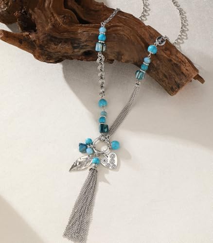 FULU AUTUMN Long Necklaces for Women Trendy Long Chunky Beaded Necklace Boho Fashion Costume Jewelry Mothers Day Gifts for Her - color: 95-Turquoise