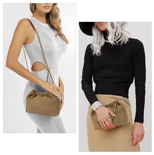 Joryin Woven Women's Crossbody Bag & Evening Purse, Trendy Dumpling Clutch & Hobo Cloud Shoulder Bag Trendy Dumpling Clutch - color: Woven Suede-lightbrown