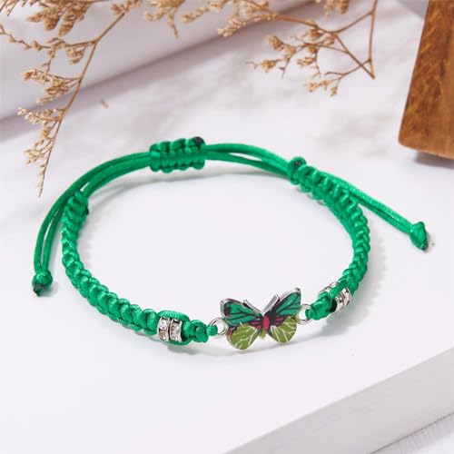Butterfly Bracelets for Women Colorful Charm Woven Adjustable Strings Butterfly Bracelets Cute Handmade Boho Adjustable Braided Rope for Couple Women Friendship BFF Party Family Jewelry - color: green
