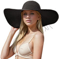 Floppy Big Beach Straw Hats for Women Foldable Summer Wide Brim Packable Sun Hat Womens Travel Straw Fedora Hat - color: Black-1