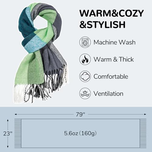 Loritta Womens Scarf Fashion Long Plaid Shawls Wraps Big Grid Winter Warm Lattice Large Scarves Gifts - color: J-green Water Blue Plaid