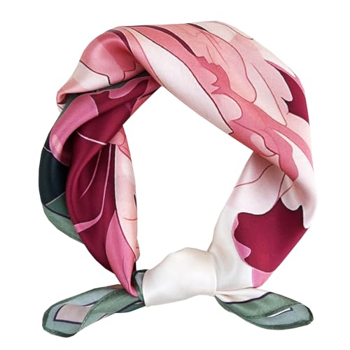 Women's Small 21 inch 100% Silk Scarf Bandana for Head Neck Hair | 100% Mulberry Silk Lightweight Designs Gift-Ready Packaging For Hair Fashion 21"x21" Printed - color: 201pink Red