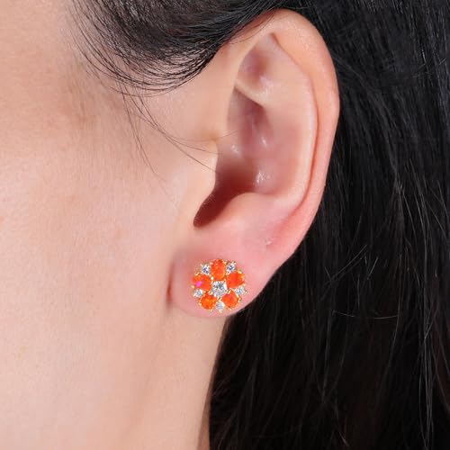 CiNily Flower Earrings,Opal Stud Earrings Sterling Silver or White Gold/Rose Gold Plated Ladies Flower Stud Earrings Cute Unique Earrings for Girls - color: Orange