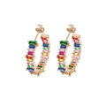 Savlano 14K Gold Plated Cubic Zirconia Multicolor Rainbow Round Hoop Stud Earrings for Women Comes with a Gift Box - color: Rose Gold