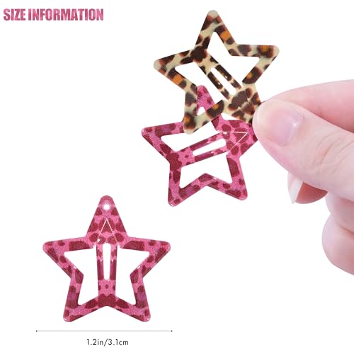 Star Hair Clips Snap Hair Barrettes Non Slip Star Hair Accessories Leopard Colors Metal Hair Clips for Girls Women -16 PCS - Red - color: 16 P - Leopard Colors-Red