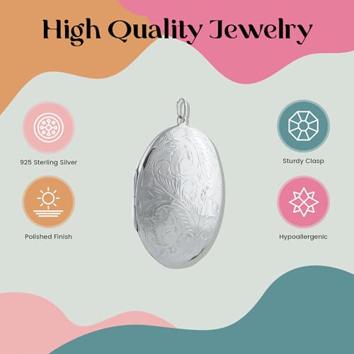 FashionJunkie4Life Sterling Silver Oval Locket Necklaces for Women, 18" Cable Chain - style: Large Oval Floral