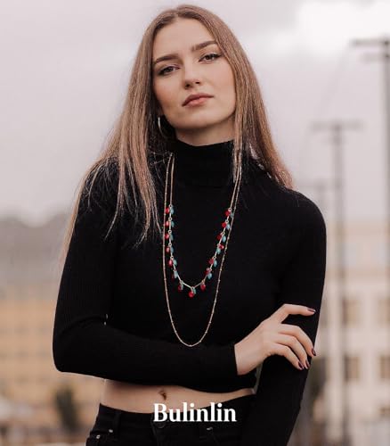 BULINLIN Layered Long Necklaces for Women Long Beaded Chain Necklace CostumeJewelry Mothers Day Gifts for Mom - color: Red green
