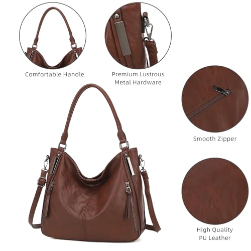 Shoulder Handbags for Women Large Soft Casual PU Leather Hobo Tote Purses - color: B-chestnut Brown