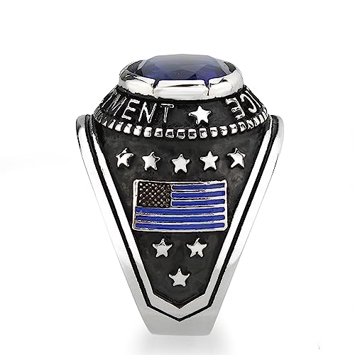 Mia Arte Mens Custom US Vintage Police Officer Shield Ring with Engraved Name | Durable TK316 Stainless Steel | Size 8-14 - color: Silver