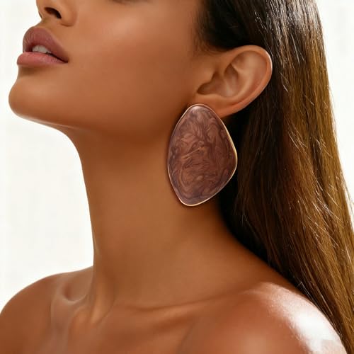 Statement Earrings for Women Big Earrings Large Statement Earrings Chunky Irregular Geometric Drop Dangle Earrings Oval Round Pebble Shape Earrings Chunky Jewelry - style: Brown