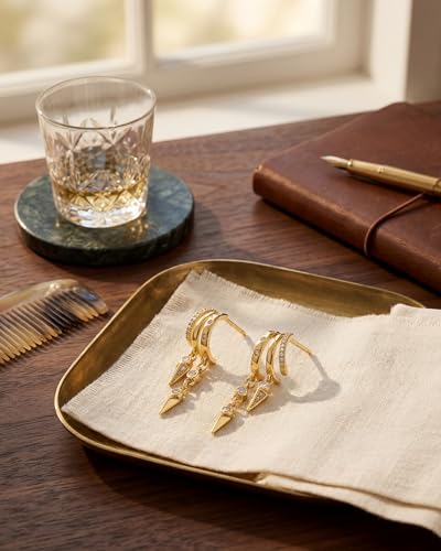 MUMREUES Gold Earrings for Women Trendy 14K Gold Plated Dangle Earrings Small Hoop Huggie Drop Stud Earrings Cubic Zirconia Simple Minimalist Dainty Chain Tassel Hypoallergenic Earrings - color: CZ Tassel & Gold