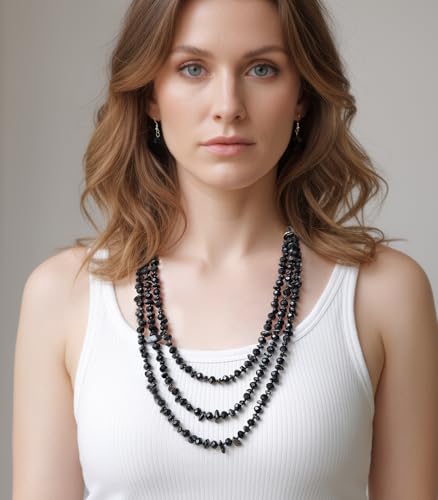 Errally Layered Beaded Statement Necklace Multi Strand Crystal Beads Collar Necklace and Earring Sets for Women Fashion Costume Jewelry Set Gifts for Her - color: 15-Black