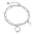 Emibele Heart Charm Bracelet for Women, Bible Verse Bracelet Stainless Steel 18K Gold Plated Bracelet Love Pendant Link Chain OT Clasp, Birthday Christmas Jewelry Gift for Mother Her - color: Silver 2