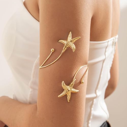 Frodete Arm Cuff Bracelet for Women Gold Upper Arm Jewelry Bangle Cuff Bracelets Starfish Shell Beach Jewelry Trendy Stuff Gifts - color: A1:arm cuff