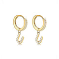 14K Gold Plated Cubic Zirconia Initial Earrings Delicate Small Hoop Earrings Hypoallergenic Letter Earrings for Women - style: U