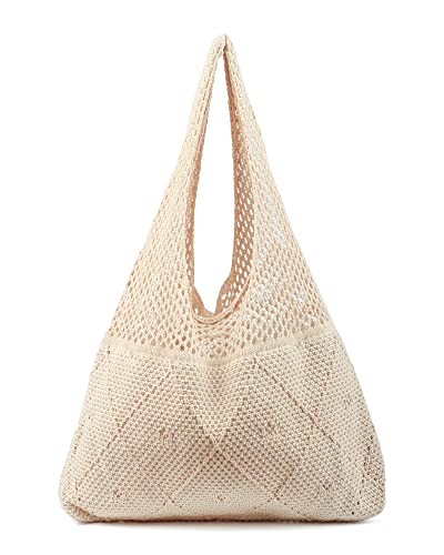 Crochet Mesh Beach Tote Shoulder Handbags Hobo Summer Aesthetic Women's Bag - color: Beige2