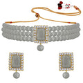 Aheli Ethnic Choker Necklace Earrings Wedding Bollywood Party Jewelry Set Gift for Women - color: Grey