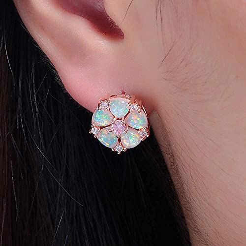 CiNily Flower Earrings,Opal Stud Earrings Sterling Silver or White Gold/Rose Gold Plated Ladies Flower Stud Earrings Cute Unique Earrings for Girls - color: pink