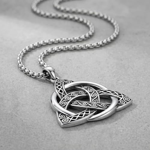 Celtic Necklace for men Sterling Silver Celtic Knot Triquetra Triangle Trinity Necklace Gift for Men - color: G-Silver