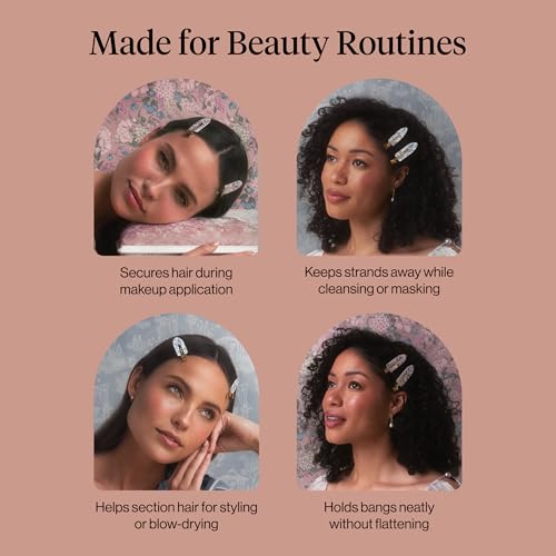 Bridgerton x Kitsch Creaseless Hair Clips for Women - No Crease, No Bend Hair Clips for Styling, Bangs, Makeup Application, Face Wash | Recycled Acrylic - Toile in Bloom | Ideal Gifts for Women, 4pcs - color: Toile in Bloom