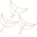 MTLEE 3 Pieces Ring Bracelet Hand Chain Gold Layered Finger Ring Hand Chains Tassel Stackable Bracelets for Women Fashion Body Jewelry Adjustable Gifts for Her 3 Styles