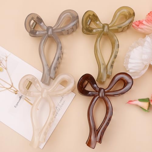 4 Pcs Bow Hair Clips Elegant Hair Claw Butterfly Hair Accessories for Girls Nonslip Butterfly Clips Hair Styling Accessories for Women - color: 4 Pcs-Transparent Style(Coffee,Olive Green,Gray,White)