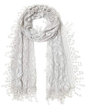 Cindy & Wendy Lightweight Soft Leaf Lace Fringe Scarf Bridal Shawl for Women - color: Light Gray