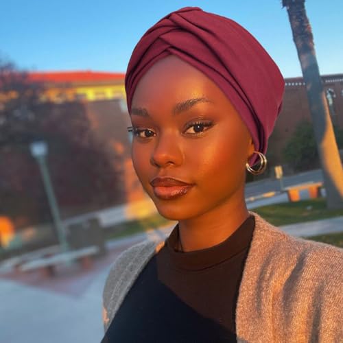 AQOKKA African Turban for Women Knotted Hair Wraps for Turban Head Scarf for Black Women Hair Cancer Chemo Headwear Cap - color: Twisted Braid: 1 Pack Burgundy