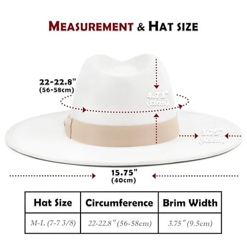 FLUFFY SENSE. Big Wide Brim Fedora Hat for Women - Nashville Outfits Western Hats Women's Felt Panama Rancher Hat - color: Ivory