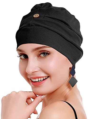 osvyo Cotton Chemo Turbans for Women Cancer Hairloss hat - Cotton Lightweight Headwear Sealed Packaging - color: Cotton Black