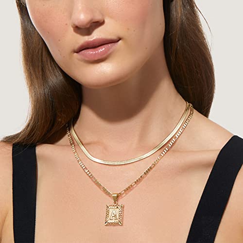 KissYan Gold Layered Necklace Set for Womens, 14K Gold Plated Initial Letter Pendant Necklaces Paperclip Snake Choker Alphabets from A-Z Figaro Chain Jewellery Gift - color: 3PCS, style: M