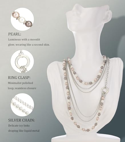 BULINLIN Layered Long Necklaces for Women Long Beaded Chain Necklace CostumeJewelry Mothers Day Gifts for Mom - color: 96-Champagne