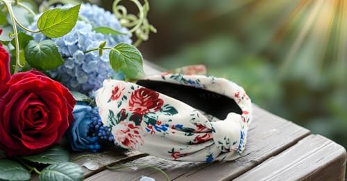Fall Headbands for Women Satin OFF-White Rose Floral Warable All Day, Colorful, Silk Feel, Autumn Womens Knotted Headband Fashion Designer Top Knot Hair Head Band Girls - color: Off White