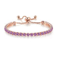 Tennis Chain Rhinestone Beads Slider Bracelet 14K Gold Silver Plated Adjustable Crystal Seed Bracelet for Women Wedding Party Geometric Jewelry Gift - color: D purple