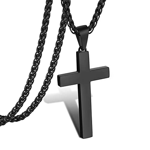 P. BLAKE Cross Necklace for Men Boys- Stainless Steel Cross Pendant with 16-24 Inches Chain Christian Religious Jewelry Gifts - size: 18 inches, style: Black Pendant 1.7*0.9